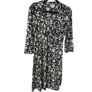 Motherhood Maternity Black White Floral‎ Midi Wrap Dress Size Large Jersey